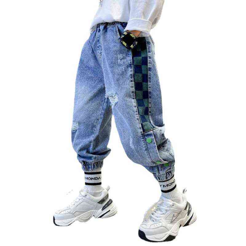 Boys Jeans 2022 New Fashion Spring Autumn Teens Loose Elastic Casual Blue Children Ripped Trousers Cowboy Pants 4 6 8 10 12 14 Y W220225