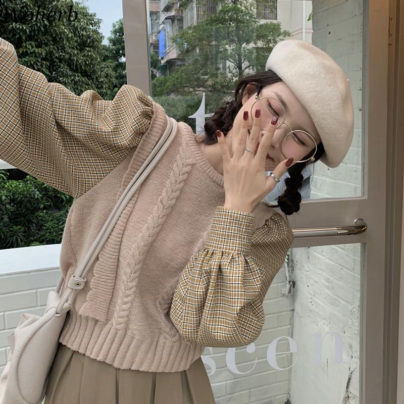 Women's Sweaters Woherb 2022 Fashion Fake Two Pieces Knitted Sweet Pullover Tops Women Loose Puff Sleeve Cropped Sweater Korean Cute Pull Fe, Light card color
Women's Sweaters Woherb 2022 Fashion Fake Two Pieces Knitted Sweet Pullover Tops Women Loose Puff Sleeve Cropped Sweater Korean Cute Pull Fe, Light card color