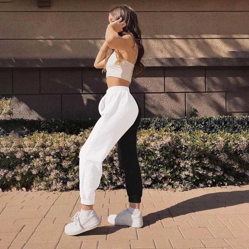 Half Black Half White Pants Women Trousers Sweat Baggy Pants Women Joggers High Waist Sweatpants For Women Streetwear 210319