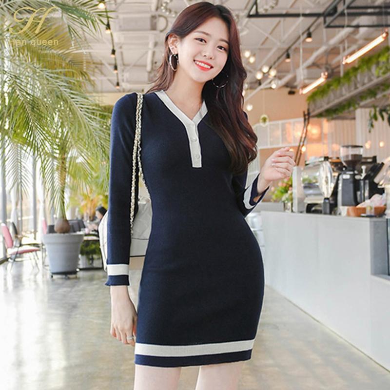 Casual Dresses H Han Queen Elegant V-Neck Office Pencil Elastic Knitted Dress Women Winter Color Contrast Sheath Work Bodycon Vestidos, Black
Casual Dresses H Han Queen Elegant V-Neck Office Pencil Elastic Knitted Dress Women Winter Color Contrast Sheath Work Bodycon Vestidos, Black