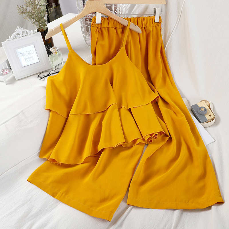 DEAT Women Long Pants Arrivals Sling Ruffles Backless Temperament Two Piece Set Fashion Spring Summer 11D383 210709