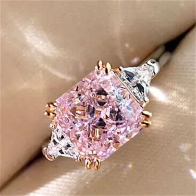 Choucong Unique Cocktail Wedding Rings Luxury Jewelry 925 Sterling Silver Radiant Cut Pink Topaz Moissanite Diamond Gemstones Eternity Women Engagemen