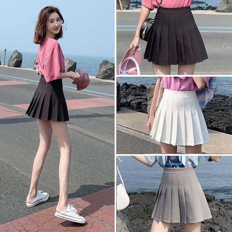 Summer Korean Skirt Pleated School Shorts High Waist Sexy Mini Japanese Black White Plus Size 210619