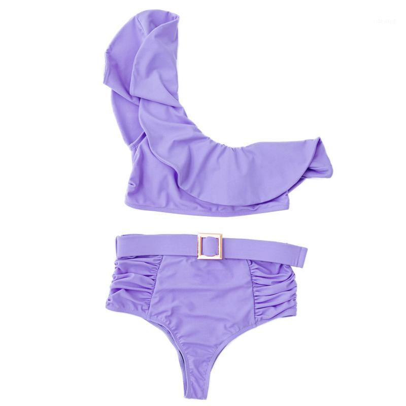 Women' Swimwear Ladies Bikini Two-piece With Oblique Shoulder Design, Ruffled Trim Sexy High Waist Summer Clothing, Purple
Women' Swimwear Ladies Bikini Two-piece With Oblique Shoulder Design, Ruffled Trim Sexy High Waist Summer Clothing, Purple