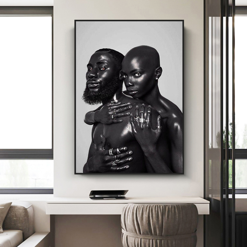 Black Couple Nude Art Poster African Woman and Man Canvas Painting Modern Canvas Wall Art Prints Living Room Decoration Pictures