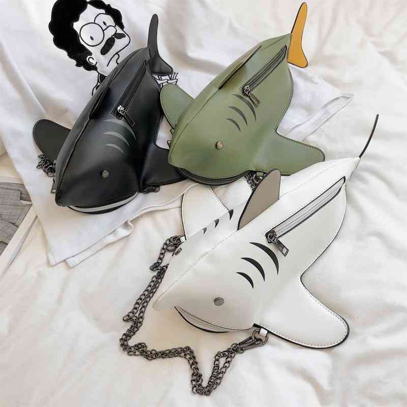 2021 creative personalized shark shape fashion single shoulder diagonal small women's bag, White
2021 creative personalized shark shape fashion single shoulder diagonal small women's bag, White