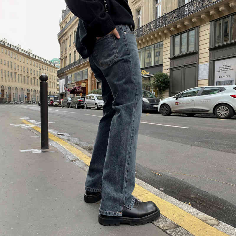 IEFB spring vintage jeans men's Korean fashion straight tube loose casual pants split bottoms trendy denim trousers 9Y4515 210524