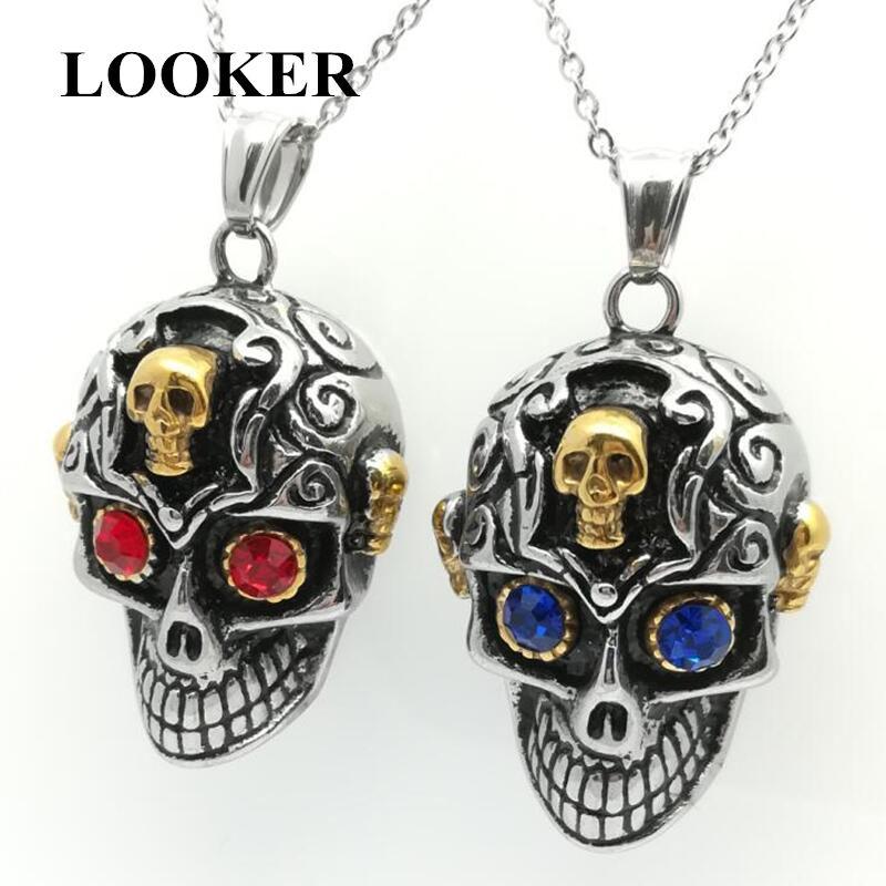 Pendant Necklaces LOOKER Titanium Stainless Steel Out Bling Micro Pave Rhinestone Skeleton Skull Necklace For Men Jewelry
Pendant Necklaces LOOKER Titanium Stainless Steel Out Bling Micro Pave Rhinestone Skeleton Skull Necklace For Men Jewelry