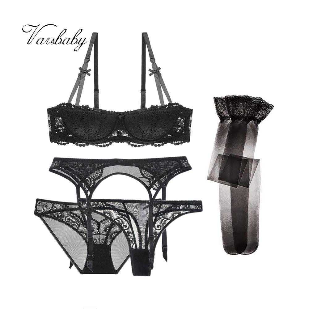 Varsbaby 5Pcs Women Sexy Bow Underwire Half Cup Push Up Bra Set Bra+Panties+Thong+Garter+Stockings For Ladies Lingerie Set Q0705, Black
Varsbaby 5Pcs Women Sexy Bow Underwire Half Cup Push Up Bra Set Bra+Panties+Thong+Garter+Stockings For Ladies Lingerie Set Q0705, Black