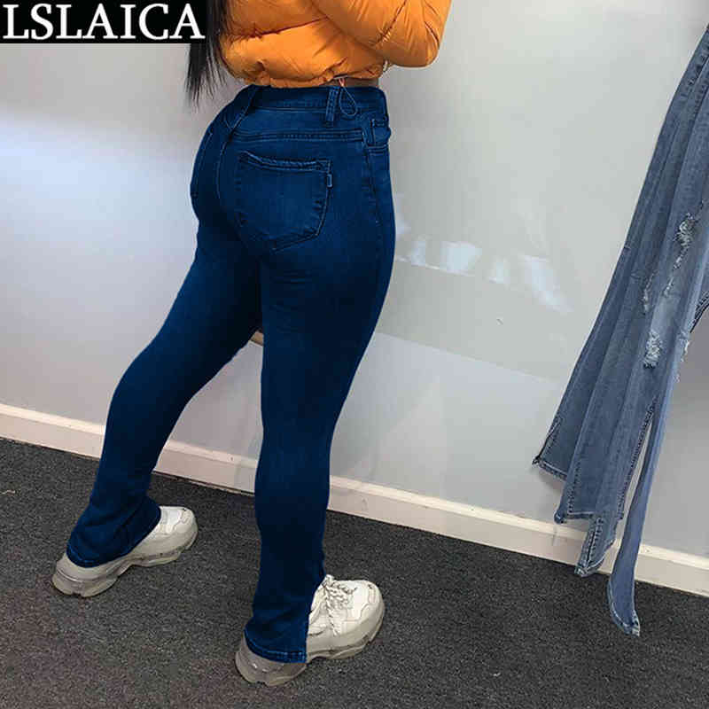 Fashion Arrival Women Clothing Slim Plaid Stitching Jeans Personalized Hem Split Casual Skinny Pocket Button Pantalones 210515