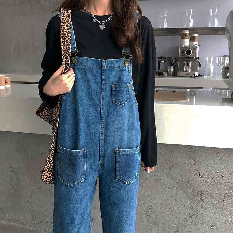 SML Korean style jeans womens Spring autumn loose blue straight pants trousers jumpsuit casual denim overalls womens (72608 210423