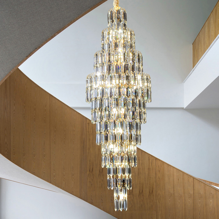 LED Modern Smokey Gray Crystal Chandeliers Lights Fixture American S-golden Big Long Chandelier European Home Villa Hotel Stairway Indoor Lighting Hei