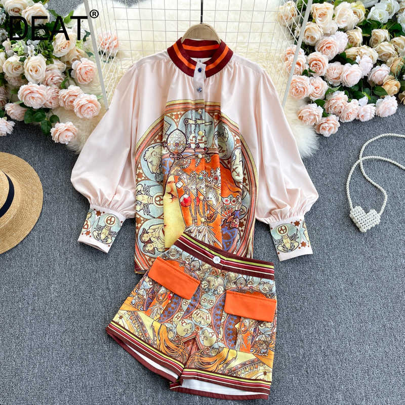 DEAT Women Shorts Stand Neck Lantern Sleeve Printing Two Piece Set Fashion Loose Spring Summer 11D82 210709, Apricot
DEAT Women Shorts Stand Neck Lantern Sleeve Printing Two Piece Set Fashion Loose Spring Summer 11D82 210709, Apricot