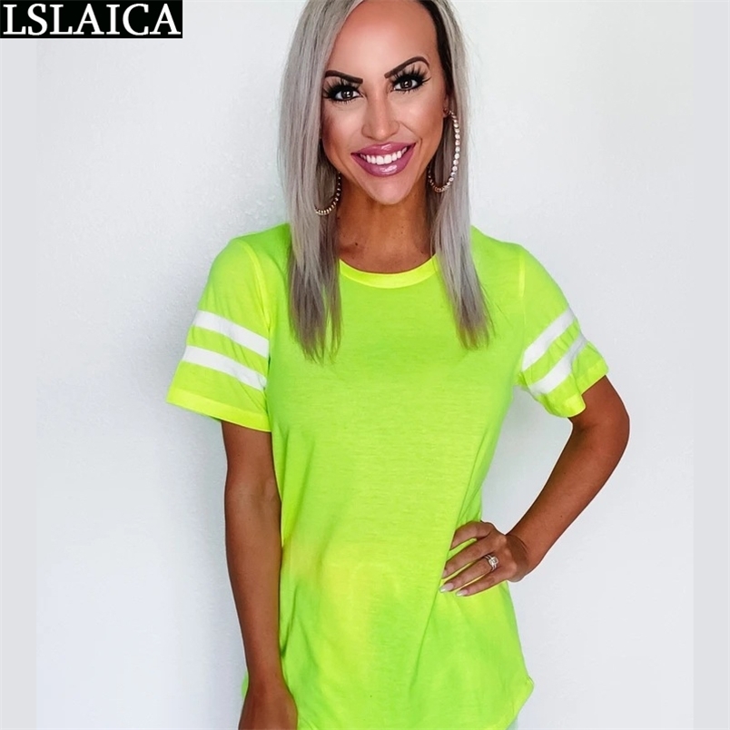 Tops Short Sleeve Colorful Patchwork Round Neck T Shirt Women Casual Clothing T-Shirt Sport Streetwear Woman Tshirts 210515