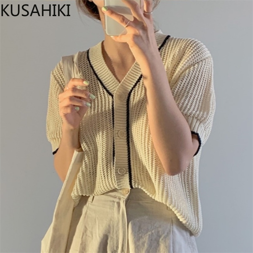 Korean Chic Summer Short Sleeve Knitwear Causal Vintage Elegant V-neck Cardigans Hit Color Knitted Tops 6H959 210603, Green
Korean Chic Summer Short Sleeve Knitwear Causal Vintage Elegant V-neck Cardigans Hit Color Knitted Tops 6H959 210603, Green