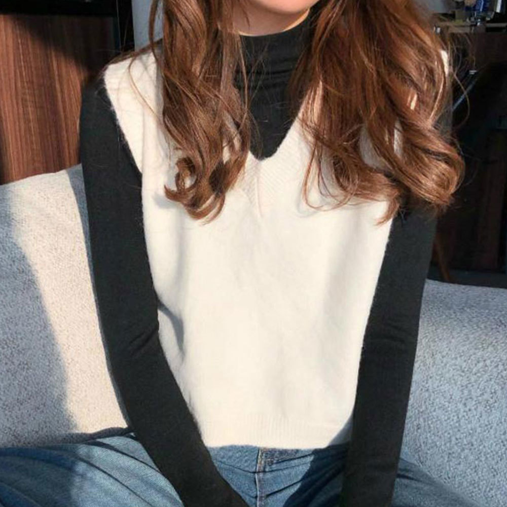 V Neck Knitted Vest Women's Sweater Spring Autumn Korean Loose Wild Sleeveless Pullover Oversized Pull Femme Hiver 210428