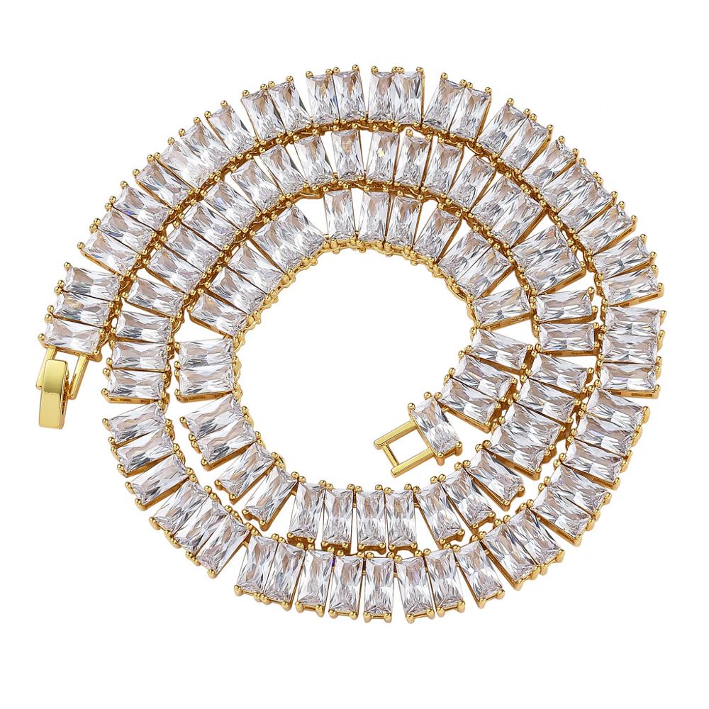 10MM Iced Out Baguette Cz Stones Tennis Chain Necklace Bling Square Cubic Zirconia Hip Hop Chains Jewelry Rock Punk Party Gold Luxury Jewelry Gift for