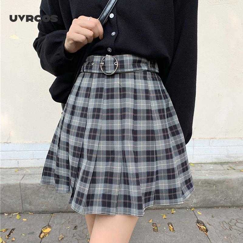 Plaid Pleated Mini Skirts Winter Autumn Women Skirts Gothic Streetwear High Waist Fashion Short Skirt 210712wtt