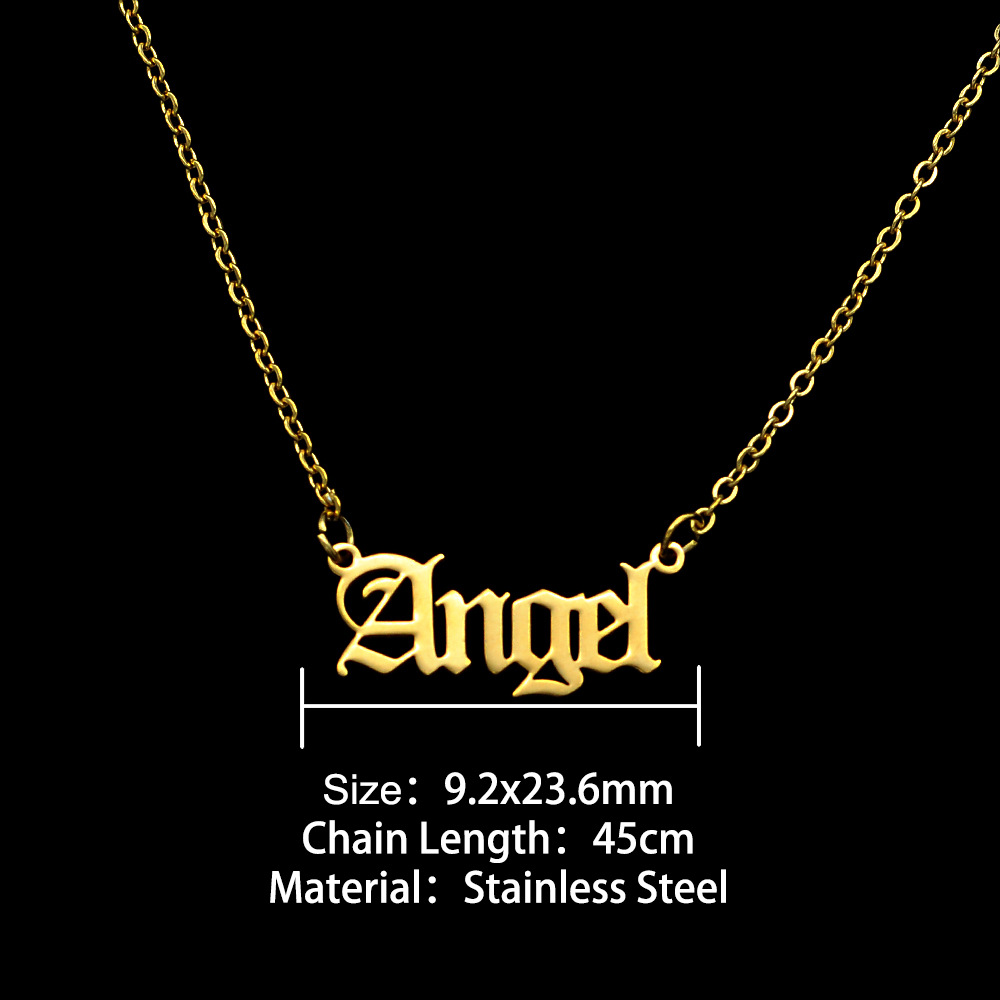 10PCS Old English Letter Word Angel Necklaces Stainless Steel Initial Alphabet Name Logo Pendant Charm Chain Minimalist Collar Choker Jewelry for Wome