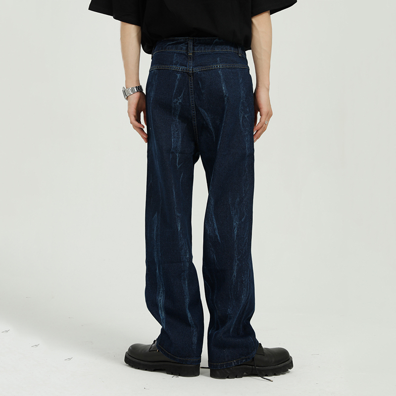 IEFB Men's Bottoms Personalized Tie Dye Tapered Loose Denim Pants For Men Vintage Trend Straight Denim Trousers 9Y7163 210524