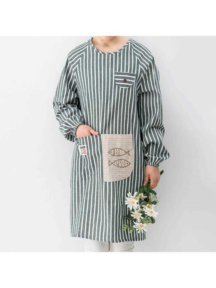 Long-Sleeved Aprons with Pockets For Women Cooking and Baking BBQ Creating Art 210622