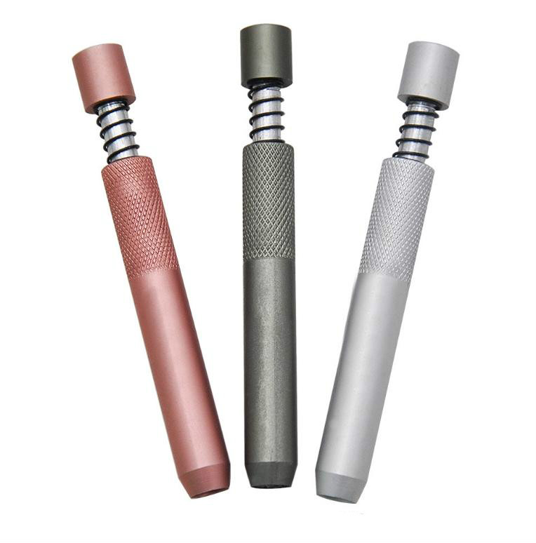 Portable Metal Smoking Pipes One Hitter Bat Spring Pipe 78MM Aluminum Snuff Snorter Tube Cigarette RRD7082 Free shipping