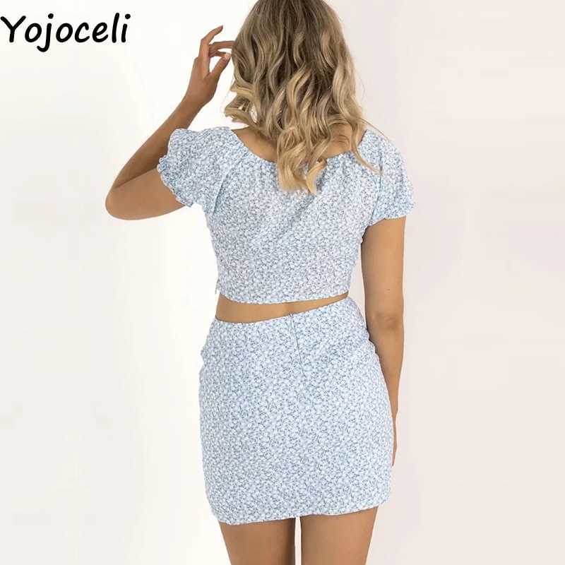 Yojoceli Sexy print short elegant dres two piece set Summer beach casual split Female daily cute vestidos 210609