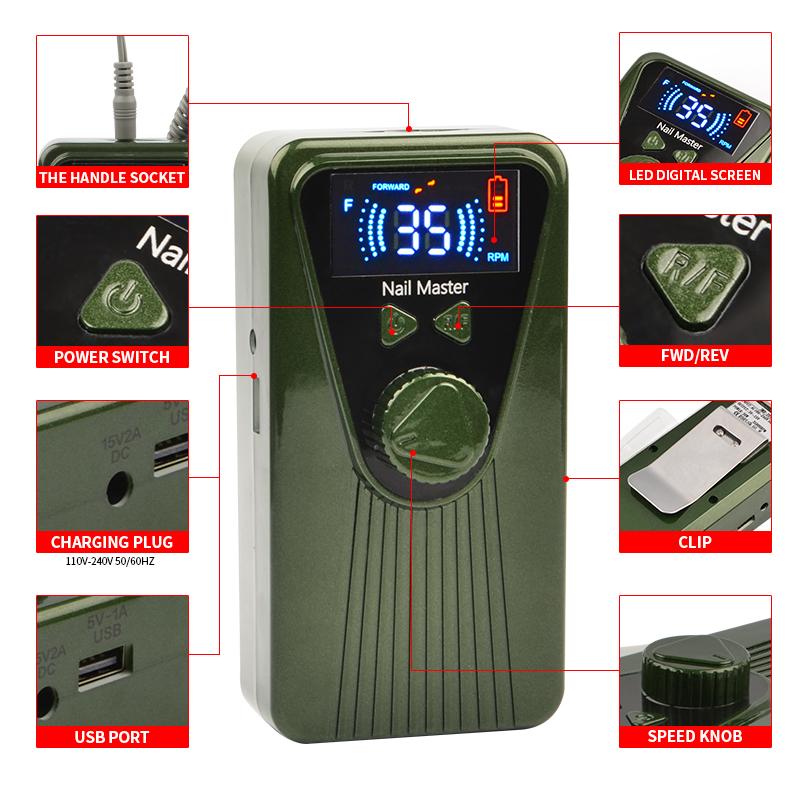 Nail Drill & Accessories Portable Rechargeable 30W 35000RPM Electric Low Noise Strong File Cordless Manicure Pedicure Machine