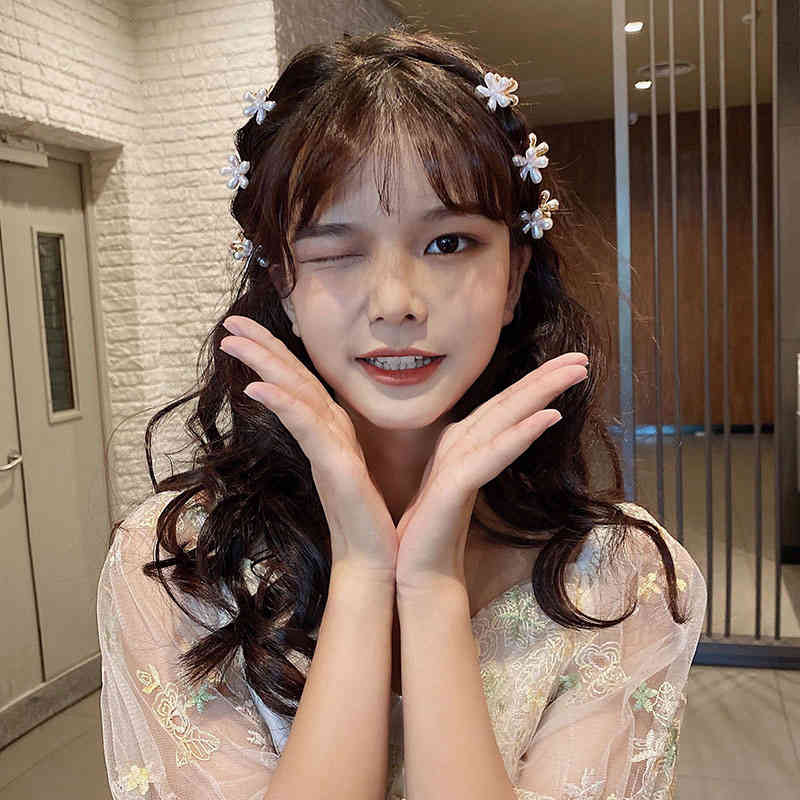 Hair Accessories Ins Flower Girl Simple Pearl Hairpin Back of Head Net Red Headdress Female Korean Mini Bangs Grab Clip