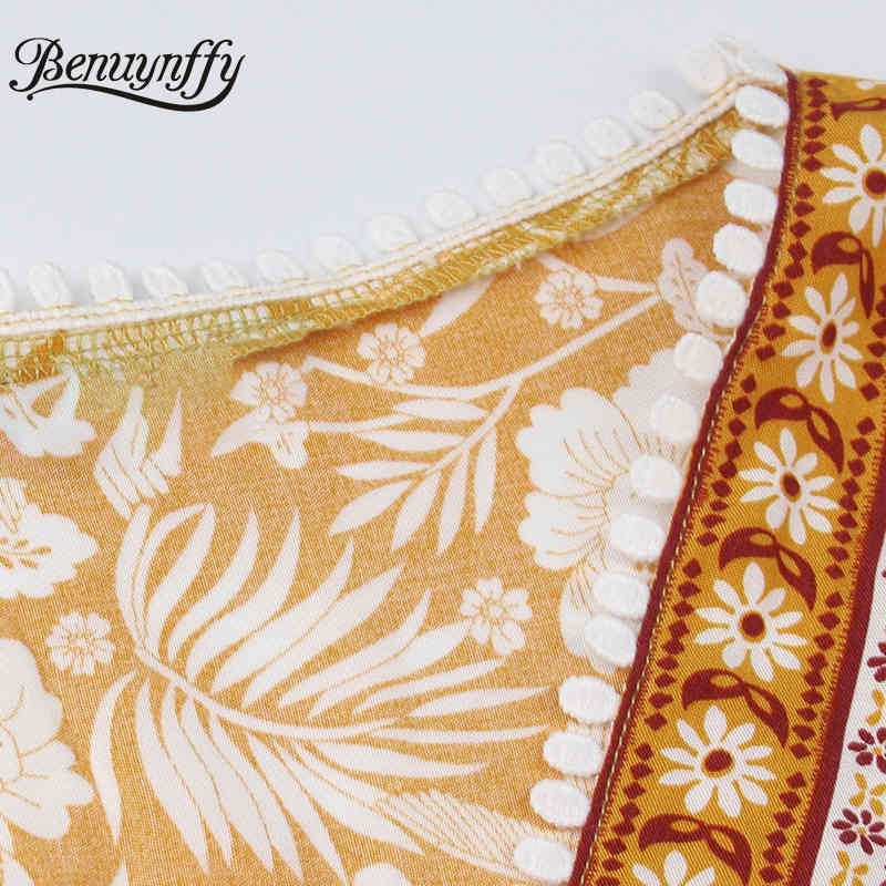 Surplice Neck Bohemian Print Short Sleeve Dresses Women Summer Vacation Boho Casual Tassel Tie Waist Swing Long Dress 210510