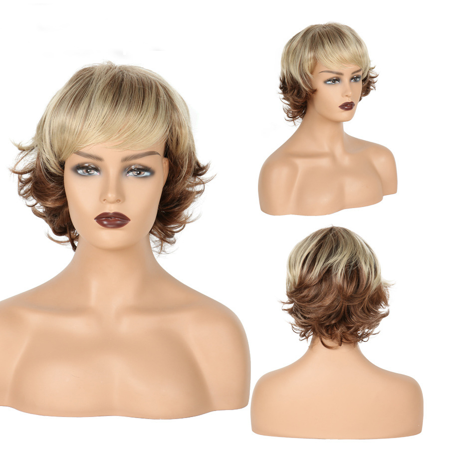 Fashion New Hairstyle Short Natural Wave Curly Blond Brown Mixed wigs High temperature Hair wig