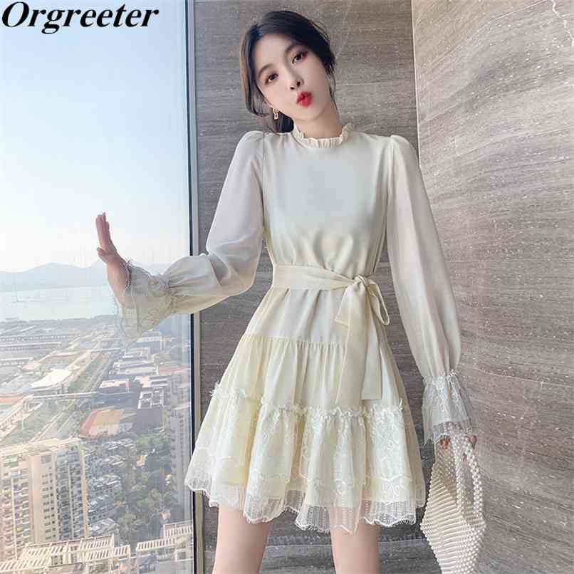Sweet Ruffles Lace Patchwork Solid Short Dress Women Long Flare Sleeve Chiffon Pleated Elegant Ladies Spring 210602, Beige
Sweet Ruffles Lace Patchwork Solid Short Dress Women Long Flare Sleeve Chiffon Pleated Elegant Ladies Spring 210602, Beige