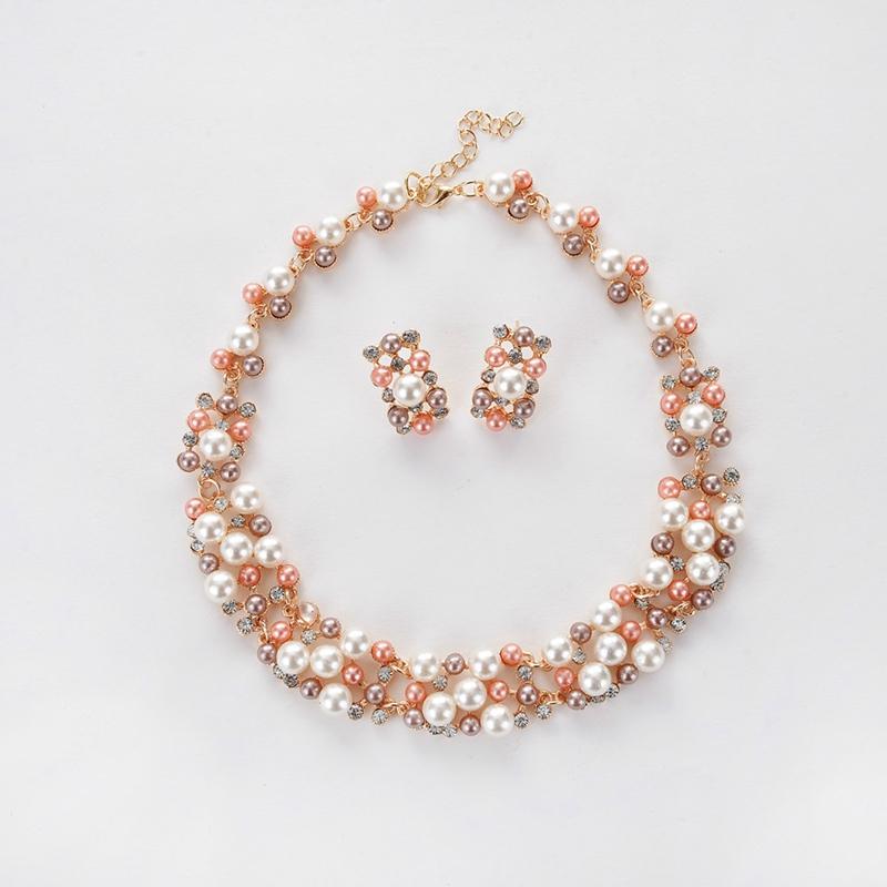 Earrings & Necklace Wedding Jewelry-Set Gift Multi-Pearl Jewelry Set Full Rhinestone Pendant Stud Trendy Bridal Sets Women, Silver 
Earrings & Necklace Wedding Jewelry-Set Gift Multi-Pearl Jewelry Set Full Rhinestone Pendant Stud Trendy Bridal Sets Women, Silver