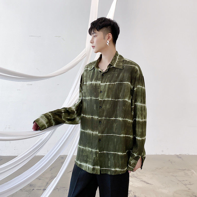 IEFB Personalized Niche Men's Clothing Irregular Tie Dye Long Sleeve Shirt Men's Fashion Oversized Print Tops Casual 9Y6509 210524