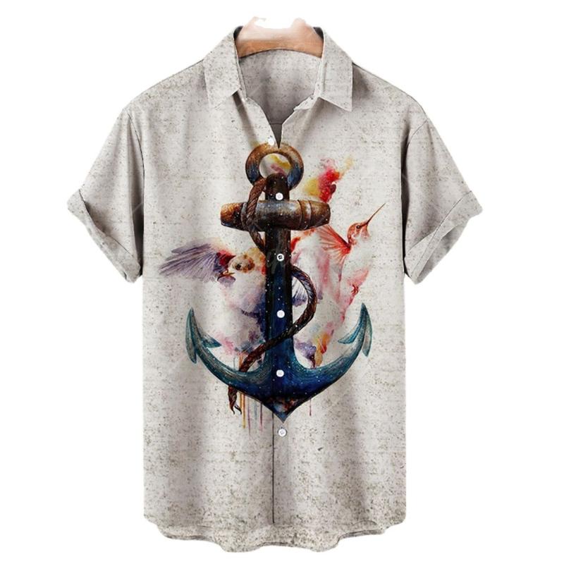 Men's T-Shirts Vintage Print Short Sleeve Casual Quick Dry Oversized T-shirt Summer Fashion Anchor Beach Button Shirt Camicias Men, White;black
Men's T-Shirts Vintage Print Short Sleeve Casual Quick Dry Oversized T-shirt Summer Fashion Anchor Beach Button Shirt Camicias Men, White;black