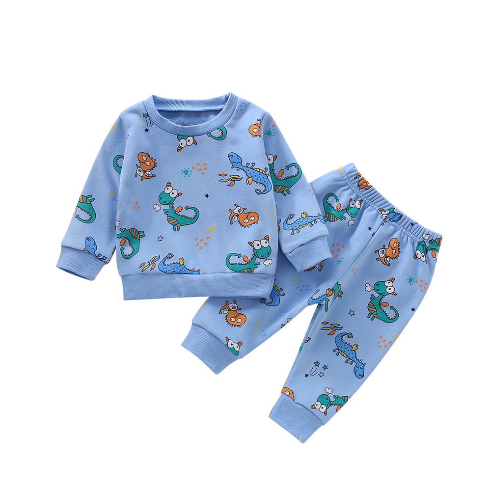 Bébé bébé garçons maison porte pyjama ensembles de dinosaure imprimé à manches longues pull-shirt sweatshirt hauts pantalons