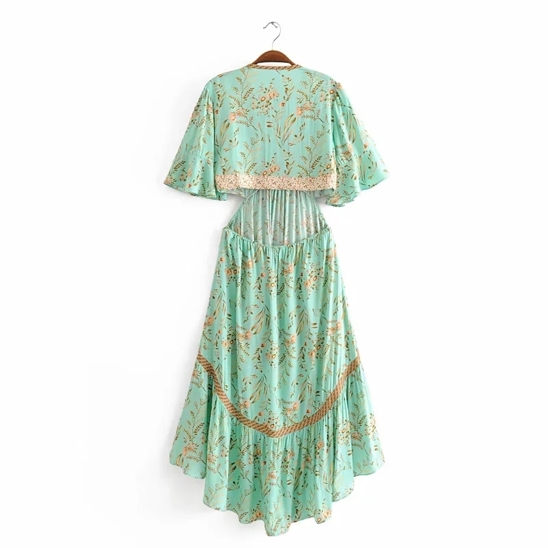 Summer bohemian dress women boho Floral long Vintage elegant vestidos bkacless party holiday beach 210521
