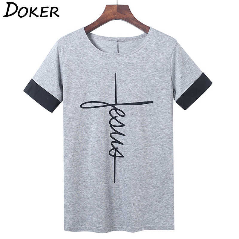 5XL Summer Faith Cross Print T Shirt Women O-neck Patchwork Short Sleeve s Casual ops Plus Size ee 210603
