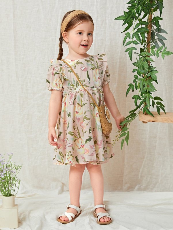 Toddler Girls Floral Print A-line Dress SHE