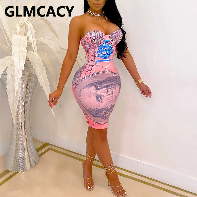 USD Printed Bodycon Slim Tube Dress 210702