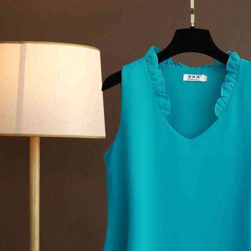 women shirt plus size 5xl chiffon blouse summer sleeveless casual korean style vintage v neck woman blouses shirts, White
women shirt plus size 5xl chiffon blouse summer sleeveless casual korean style vintage v neck woman blouses shirts, White