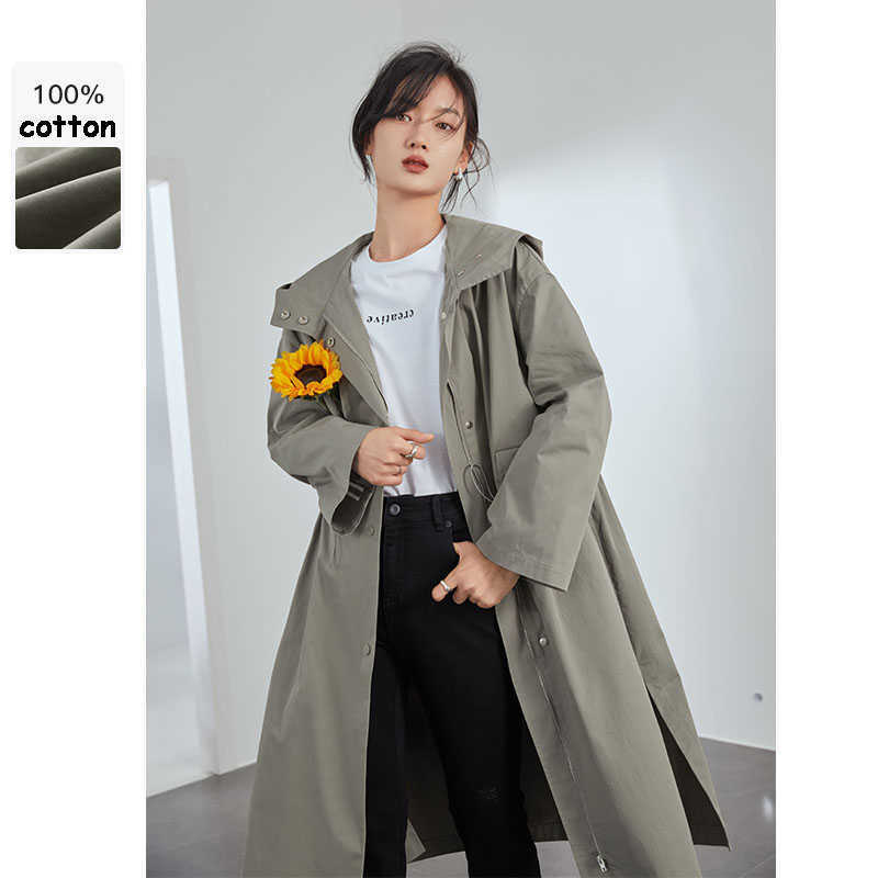 FANSILANEN 100% cotton Hooded long spring trench coat Women casual loose windbreaker Female split fashion oversized 210607, Gray
FANSILANEN 100% cotton Hooded long spring trench coat Women casual loose windbreaker Female split fashion oversized 210607, Gray