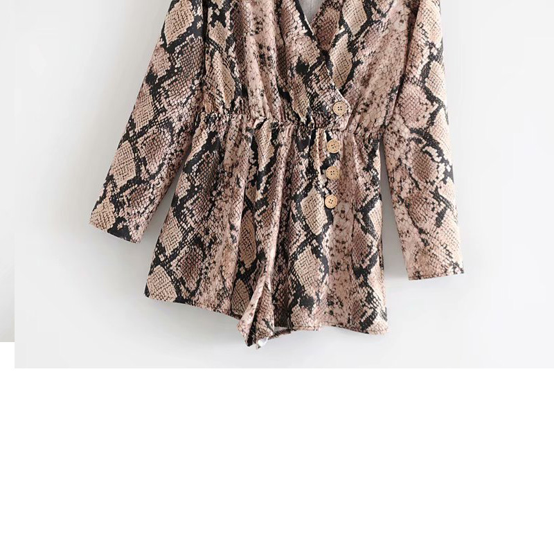 Holiday women's spring slim slimming wild snake print long-sleeved V-neck jumpsuit wide leg female elegant 210507