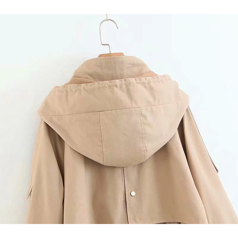 women fashion cape hooeded zipper overcoat coats ladies full sleeve solid slim trench chic female streetwear 210521