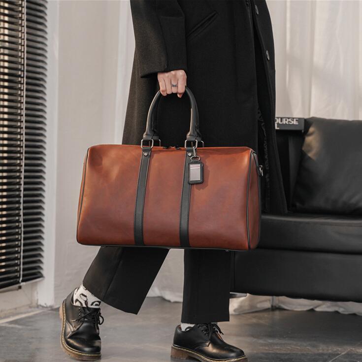 Factory wholesale men bag simple belt decoration horizontal luggage outdoor fitness travel contrast retro handbag street fashion leather handbags