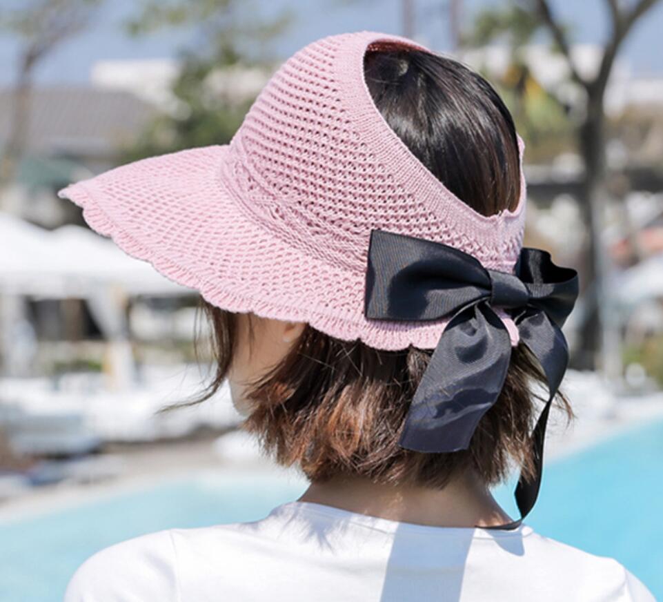 summer style, Lafite straw hat, ladies vacation empty sunNY hatS, bow tie, big beach sun protection hat Wide Brim Hats