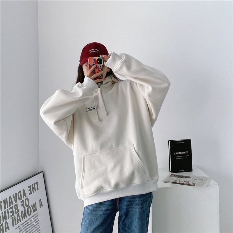 Women Vintage Surfing Print Back Oversized Hoodie Fleece Hooded Sweatshirt In Beige 210512