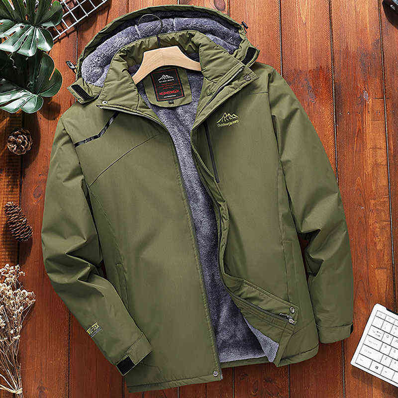 Men's Fleece Jacket Plus 7XL 8XL Winter Parka Large Size 5xl Coat Men Hooded Snow Outerwear Thick Warm Waterproof Male 211214Z