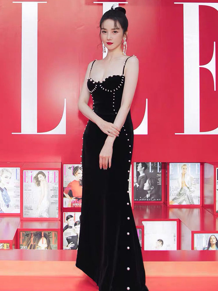 celebrity style slim bodycon maxi dresses for women black beading spaghetti strap sexy summer grown party dress robe 210421