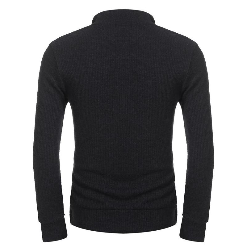 Men Stand Collar Long Sleeve 1/4 Zip Front Zipper Pullover Textured Casual Sweaters Men's